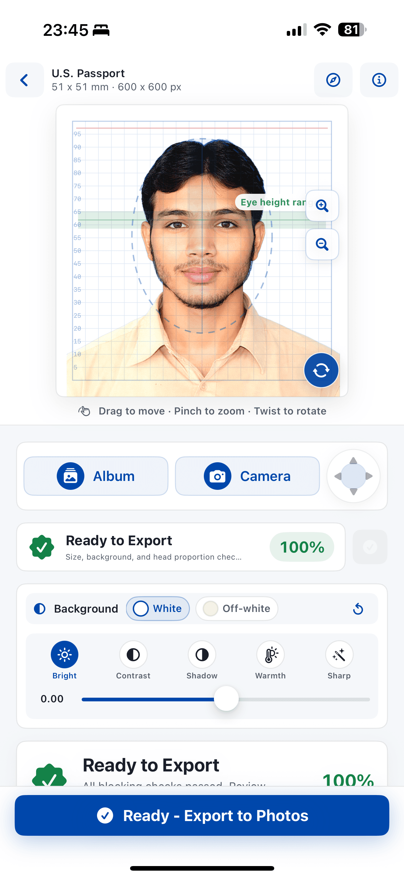 IDPhoto Pro editor screen